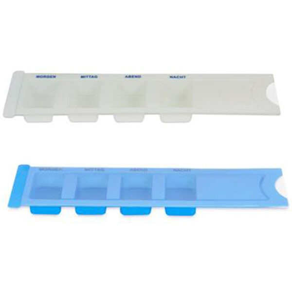 Medikamentendispenser mit Schiebeblister blau