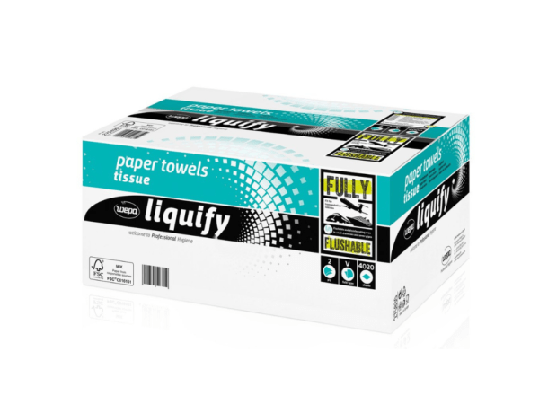 Die Wepa Liquify Papierhandtücher trocknen schnell, sind weich und reißfest. Dank Interfold-Falzung sind die Falthandtücher immer griffbereit.