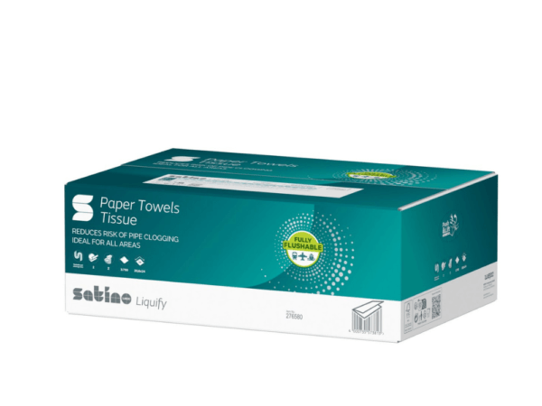 Die Wepa Liquify Papierhandtücher trocknen schnell, sind weich und reißfest. Dank Interfold-Falzung sind die Falthandtücher immer griffbereit.