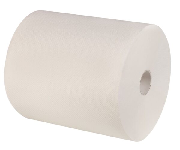 Handtuchrolle weiß, 2-lagig, Zellstoff, 150 m, unperforiert – für den professionellen Einsatz in Hygienebereichen.